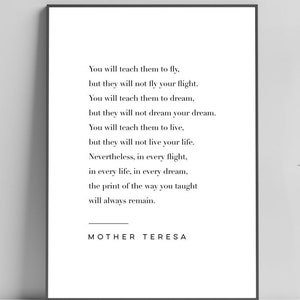 Mother Teresa Quote Print - Los ayudarás a volar - Póster original imprimible, descarga instantánea, decoración del hogar, arte mural, impresión moderna