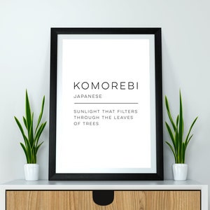 Komorebi - Definition Art Print, Wall Art, Physical Print, Modern Home Decor, Word Poster Design, No Frame Included