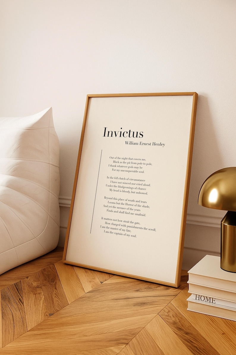 Invictus de William Ernest Henley - Lámina artística de poesía, Arte mural literario, Impresión física del poema, Decoración moderna para el hogar, Sin marco imagen 1