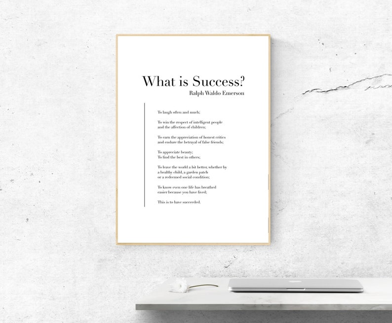 What is Success? by Ralph Waldo Emerson - Poetry Art Print, Literature Wall Art, Poem Physical Print, Modern Home Decor, No Frame Included image 2