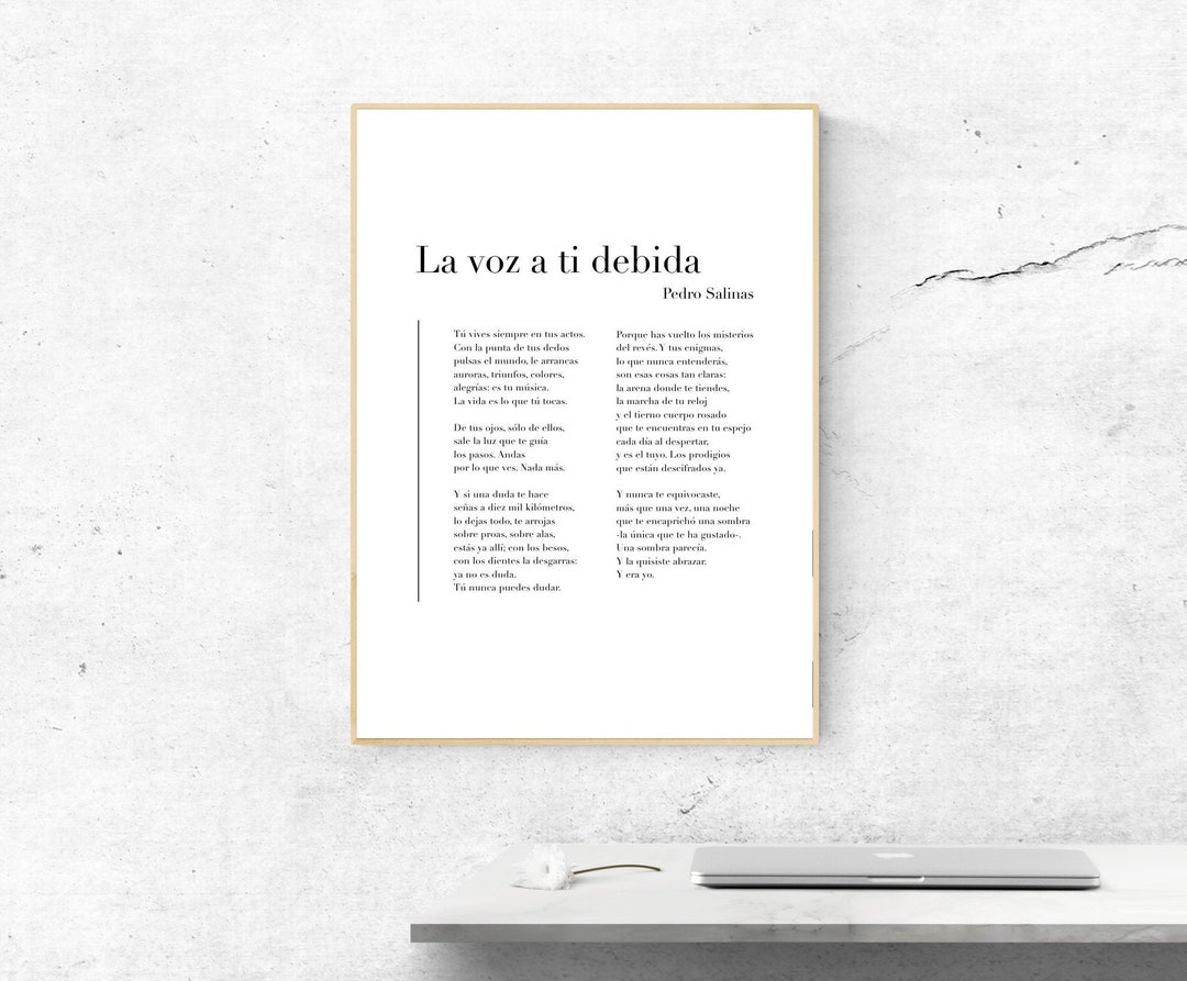 La Voz A Ti Debida Salinas La Voz a Ti Debida De Pedro Salinas Spanish Poetry Printable Poster