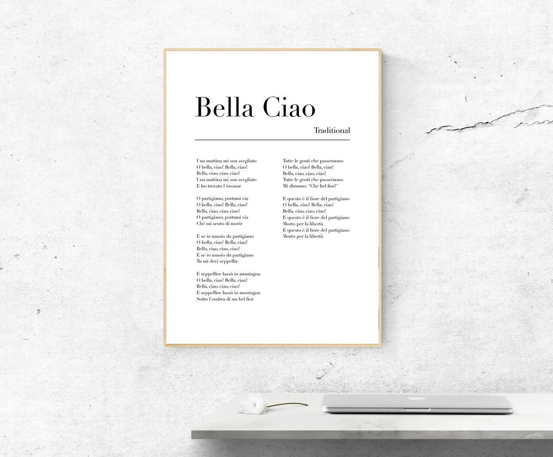 Bella Ciao Lyrics Printable Poster, Instant Download, Traditional