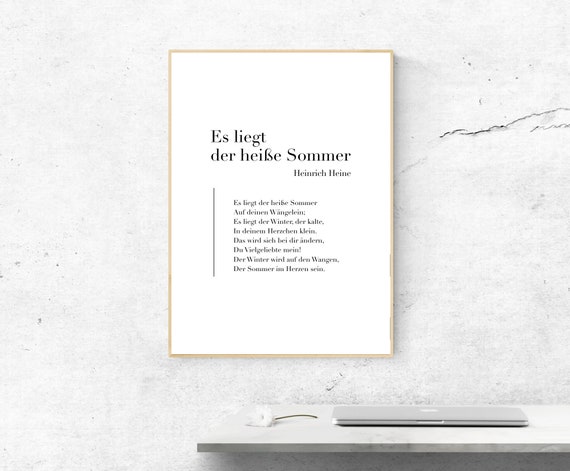 Es liegt der heiße Sommer von Heinrich Heine - Poetry Printable Poster, Instant Download, Home Decor, Digital Wall Art, Modern Print