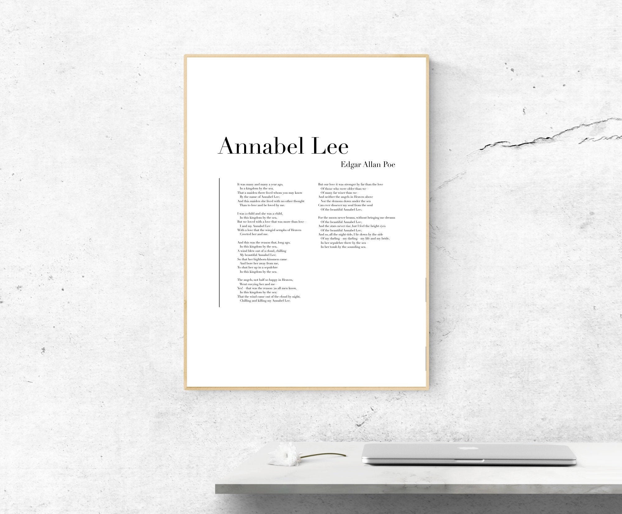 Annabel Lee by Edgar Allan Poe - Poetry Art Print, Literature Wall Art,  Poem Physical Print, Modern Home Decor, No Frame Included, image size:2000x1653