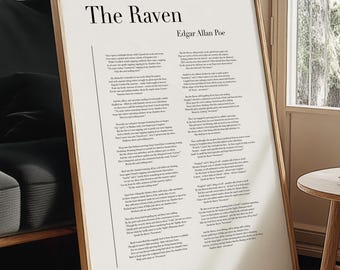 The Raven by Edgar Allan Poe - Poetry Printable Poster, Instant Download, Home Decor, Modern Print, Poster Design