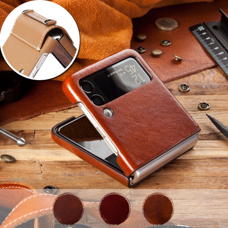 Galaxy Z Flip 4 Leather Case Etsy