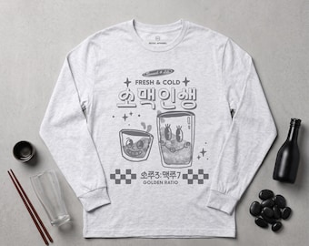 Soju and Beer Illustration Long Sleeve Tee | Korean Bar Drink T