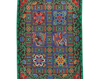 Colorful Floral Tile Pattern Velveteen Plush Blanket | Bohemian Moroccan Throw