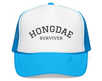 Hongdae Survivor Foam Trucker Hat | Seoul Neighborhood Vintage Script