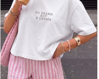 No Drama But K-Drama Tee Women's Boxy Tee | Minimal Text, Vintage Pigment Dye