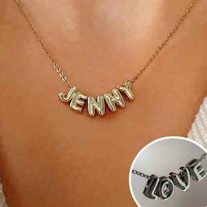 Personalisierte Halskette mit Buchstaben | Bubble Letter | Gold | Silber | Initialen | Wörterkette | Gravur | Geschenk für Sie | Namenskette
