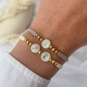 Filigree pearl bracelet shell letter initials / mother of pearl / gold / personalized