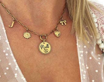Trachtenkette mit Gravur personalisiert | Oktoberfest Schmuck |  Dirndl Accessoires | Herz | Wiesn | Brezel | Schleife | Edelweiss | Gold