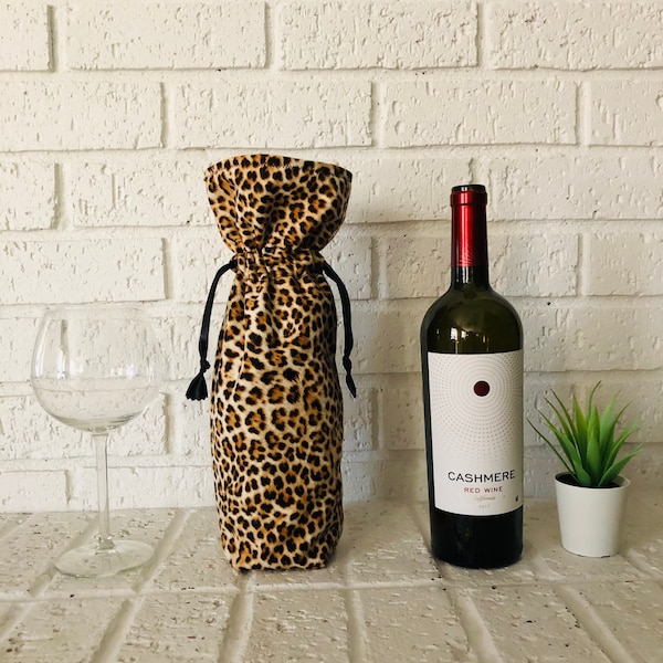 Leopard wine bag, animal print safari jungle, Going Away Gift, wild animal print, animal print party favors, animal print baby shower