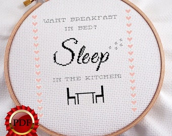 Snarky Kreuzstich PDF Muster-Frühstück im Bett