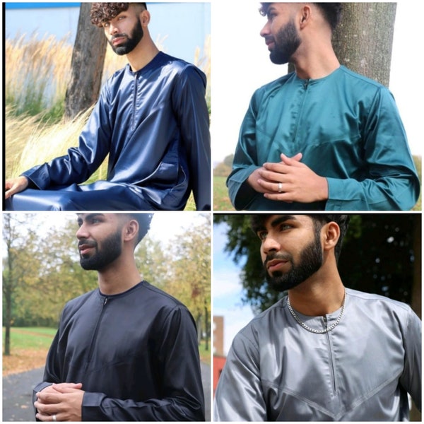 Men's Designer Emirati Omani Shiny Thobe Jubba  4 Colours