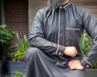 Men’s Premium Collared Thobe Jubba With Cuffs Black