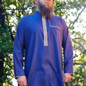 Mens Premium Thobe Jubba Gold Embroidery 3 Colours Navy