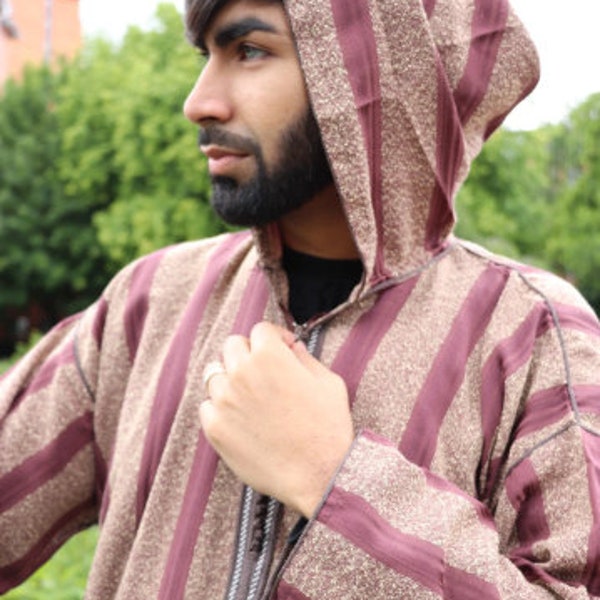 Moroccan Men's Long Sleeve Hooded Djellaba Jalaba Thobe