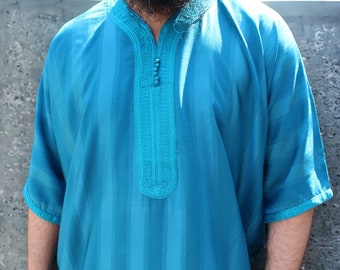 Caftan marocain Gandora bleu sarcelle à rayures pour homme