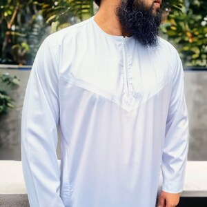 Men's Designer Emirati Omani Shiny Thobe Jubba 4 Colours White