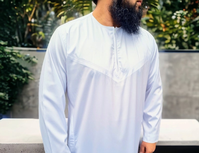 Men's Designer Emirati Omani Shiny Thobe Jubba 4 Colours White