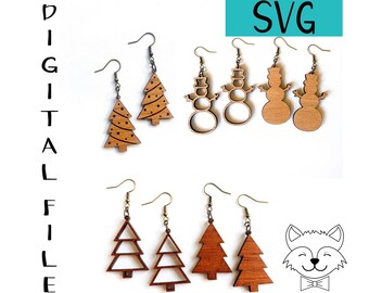 Christmas Tree and Snowman Earring File Bundle - SVG - Digital Download