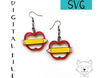 Teacher Pencil Apple Earrings File - SVG - Digital Download
