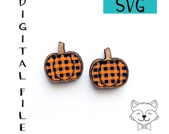 Buffalo Plaid Pumpkin Stud Earring File - SVG - Digital Download