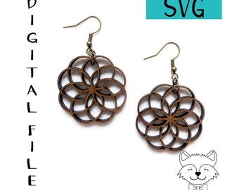 Geometric Flower Earring File SVG Digital Download