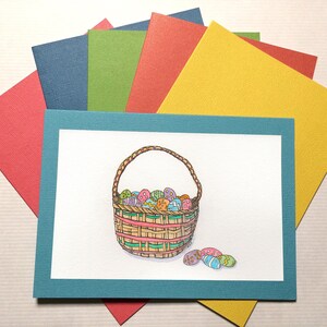 Cartão de ovos de Páscoa, cartão desenhado/pintado à mão, cartão de cesta de Páscoa, cartão de Páscoa, perfeito para enquadramento, cartão em branco, ovos de Páscoa