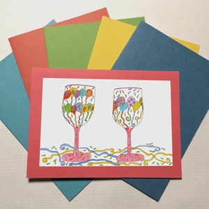 Cartão de aniversário, cartão de aniversário feito à mão, cartão em branco, cartão de aniversário para amantes de vinho, convites de aniversário, cartão de aniversário divertido, taças de vinho