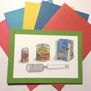 Carte de voeux pour les gourmands, dessinée/peinte à la main, pour toutes les occasions, carte vierge, carte d'anniversaire, carte pour les amateurs de pâtes, merci, invitation à dîner