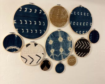Circle Mud cloth Wall Hangings, Textile Wall Art, African Fabric Wall Hoops