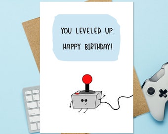 Leveled Up Birthday Card | Video Game Birthday | Joystick Card | Cute Birthday Card | Card for Gamer | Handmade Greeting Card | Kawaii Card