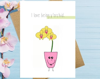 Orchid Card For Mom | Cute Funny Mother's Day Card | Funny Pun Mom Birthday Card | Mom Card from Kid | Cute Kawaii Handmade Greeting Card