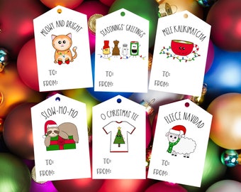 Funny Pun Christmas Gift Tags | Holiday Hang Tags | Set of 6 Christmas Tags