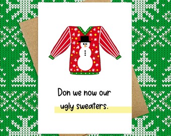 Ugly Christmas Sweater Funny Christmas Card | Cute Kawaii Christmas | Snowman Sweater Card | Handmade Holiday Greeting Card