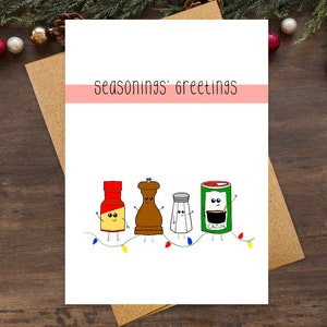 Seasonings' Greetings Funny Christmas Card Christmas Pun Card Funny Pun Season's Greetings Cute Kawaii Christmas Handmade Greeting image 1