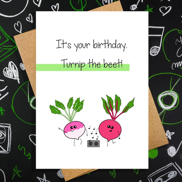 Turnip the Beet Birthday Card | Funny Birthday Card | Birthday Pun Card | Music Card | Handmade Greeting Card | Kawaii Card