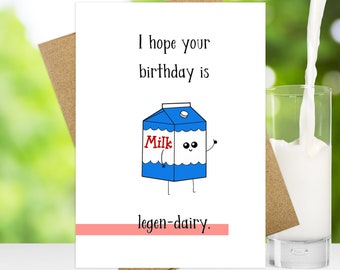 Legen-dairy Funny Birthday Card | Pun Birthday Card | Cute Kawaii Birthday Card | Handmade Greeting Card | Kawaii Milk Carton