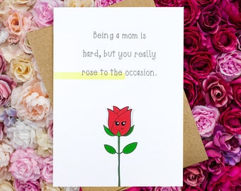 Rose To The Occasion Pun Greeting Card | Funny Cute Mother's Day Card | Funny Birthday Card For Mom | Kawaii Flowers | Floral Card