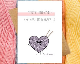 Knit-erally The Best Card For Mom | Funny Mother's Day Card | Mom Birthday Card | Funny Pun Card | Cute Kawaii Handmade Greeting Card