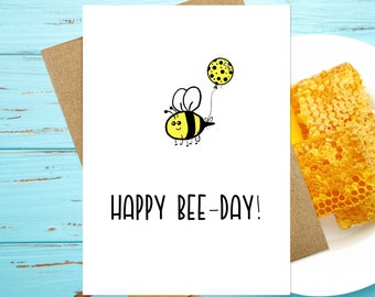 Happy Bee-Day Card | Cute Punny Birthday Card | Handmade Greeting Card | Happy Birthday | Kawaii Bee Card | Funny Birthday Card | Bumblebee