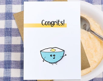 Grits Congratulations Card | Funny Pun Card | Congrats Card | Let's Celebrate |  Good Job Card | Handmade Greeting Card | Kawaii Card