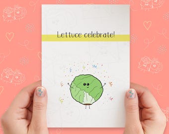 Lettuce Celebrate Card | Funny Pun Card | Celebration Card | Party Card |  Let's Celebrate Card | Cute Card | Handmade Greeting Card