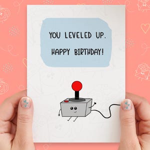 Carte d'anniversaire drôle de jeu vidéo, carte d'anniversaire mignonne, carte de joystick nivelée, carte pour gamer, anniversaire de mari, anniversaire de fils, carte kawaii
