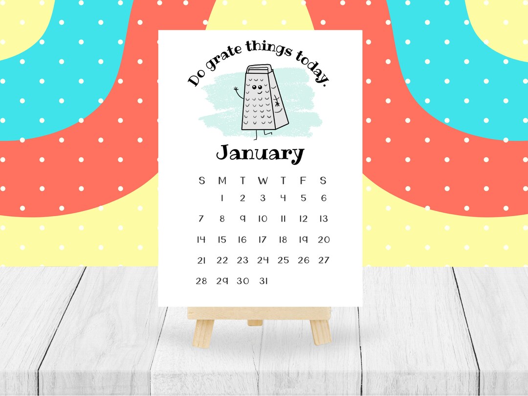 2024 Pun Desk Calendar With Wooden Stand Kawaii Positivity Calendar Etsy