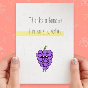 Thanks A Bunch Grapes Card | Thank You Card | Funny Pun Card | Cute Thank You Card | Handmade Greeting Card | Kawaii Card | Kawaii Fruit