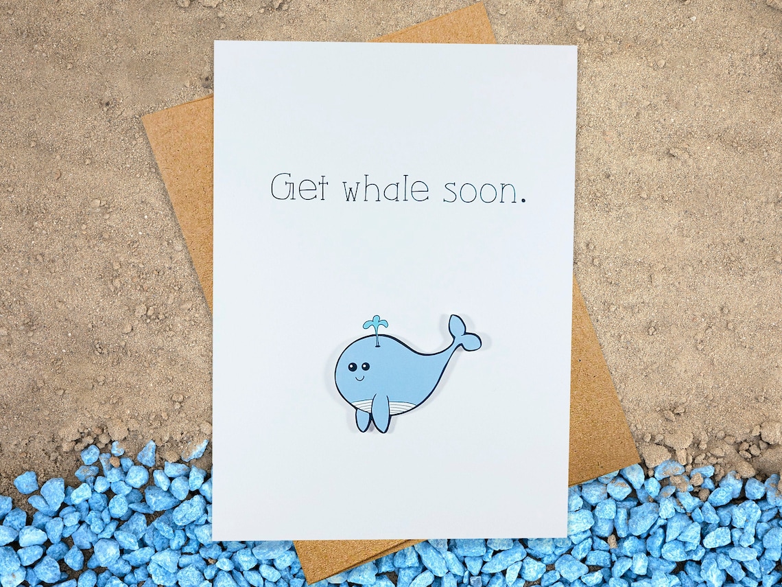 Huxters Get Well Soon Karte – Lustige Whale Karte „Get Whale Soon“ Für Kollegen, Familie, Freunde, 14,8 Cm